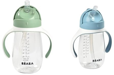 Béaba Tasse Paille Enfant 2 en 1, 300 ml, 100% étanche, Anti-fuite, Facile à Ouvrir, Poignées amovibles