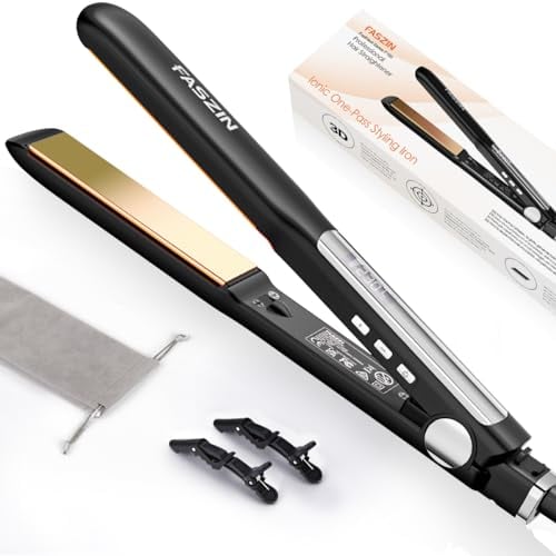 Faszin Hair Straighteners, Ionic Titanium Plate for Smooth Shiny Results, 20S Fast Heat Up Flat Iron, Clear LCD Display (Black)