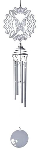 Carillon éolien en métal avec 4 tubes en aluminium épais réglables – Décorations de jardin à suspendre pour extérieur, intérieur, balcon, arbre, terrasse, arrière-cour (papillon)