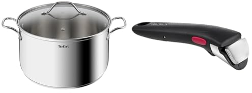 Tefal Intuition XL Grande marmite inox 28 cm / 8 L, Induction, Garantie 5 ans & Ingenio Poignée amovible noire, Empilable, Verrouillage sécurité 3 points