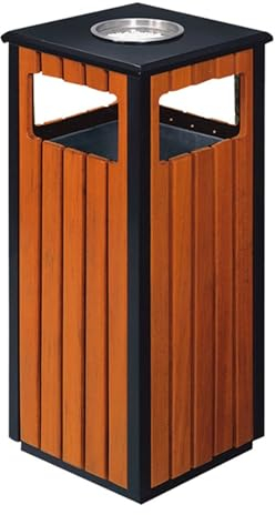 Poubelle Jardin, Poubelle d'extérieur, poubelles de jardin en acier à rayures en bois de café avec cendrier, poubelles sur pied, poubelles de recyclage (Color : 1)