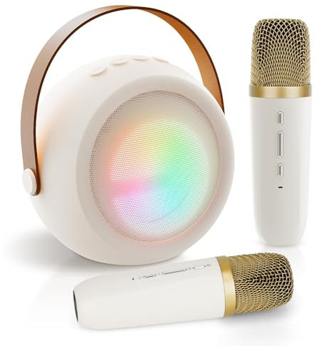 JYPS Karaoke Machine 2 Microphones, Kids Karaoke Machines with 6 Sound Effects and LED, Girls Birthday Presents oys Age 3-12 Year Old, Portable Bluetooth Mini Karaoke for Family Birthday Party