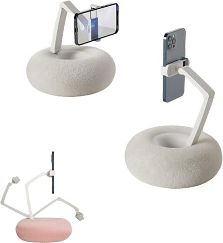 Eunmsi Fuzzy Bowl with Kindle Holder,Adjustable Phone Holder for Bed,Tablet Pillow Stand,360°Adjustable Phone Holder Phone with Soft Plush Fabric,Phone with Detachable Bowl (White)