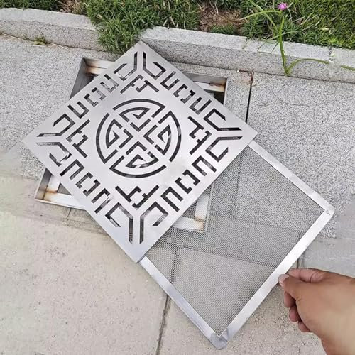 Rejilla Desague Jardin Tapa de Drenaje de Zanja Cuadrada con Malla Extraíble, Rejillas de Drenaje de Acero Inoxidable 304 para Exteriores, Filtro de Drenaje de Canaletas de Lluvia/Alcantarillado(30x30
