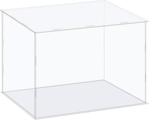 TA-VIGOR Transparente Acryl-Vitrine, 35 x 25 x 25 cm, zusammenbaubar, würfelförmige Aufbewahrungsbox, Organizer, Ständer, staubdichter Schutz, Vitrine mit weißem Boden für Sammlerstücke
