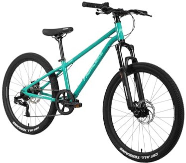 FabricBike Terra - Alu Mountainbike Jugendfahrrad 24 Zoll ab 8, 9, 10 und 11 Jahre, 7-Gang-Schaltung, Scheibenbremse, Federgabel, Kinder Fahrrad (Teal Green)