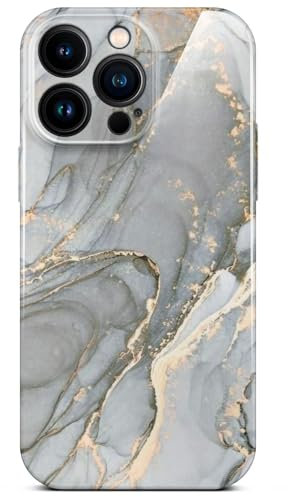 ONEFLOW Bliss Cover for iPhone 14 Pro Max Case in Marble Look, Designer Case Mobile Phone Protective Case with Camera Protection, Pattern Hard Case Glitter Mobile Phone Case Marbled, Grey Gold