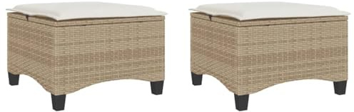 vidaXL Gartenhocker mit Kissen 2 STK. Beige 55x55x36 cm Poly Rattan