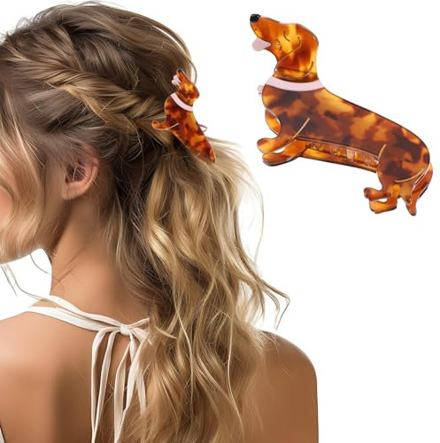 Grevosea 1 Stück Haarspangen Acetat Dackel Haarspangen Geschenke für Frauen Rutschfeste Haarspange Weiner Dog Gifts for Women Dackel Haarklammern Valentinstags Geschenke für Welpenliebhaber