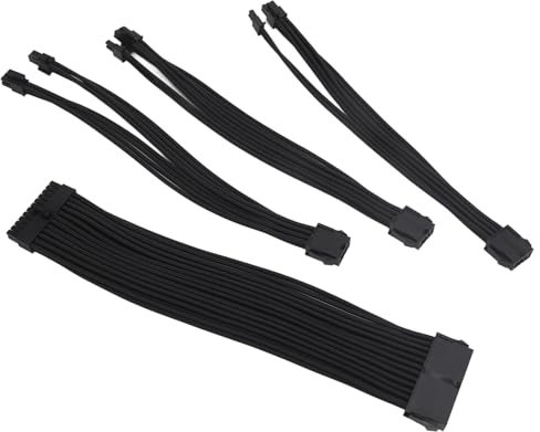 Juego de Cables de Extensión para PC, Cable de Extensión PSU Suave y Flexible de 30 Cm con Peines GPU (BLACK)