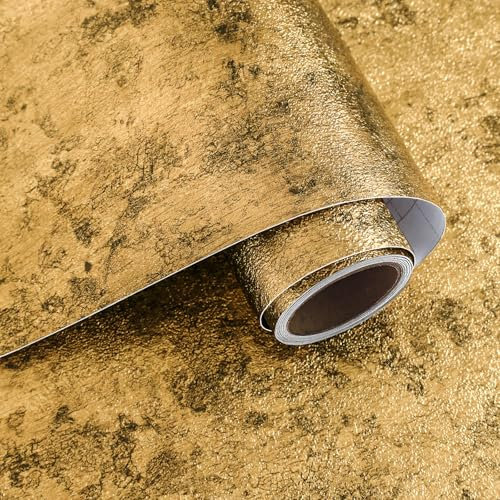 VaryPaper Peel and Stick Thickened Gold Metallic Wallpaper 40cmx200cm Sticky Back Plastic Thick Lining Paper for Wall Living Room Hallway Cupboard Vinyl Wrap for Kitchen Worktop Adhesive Shelf Liner