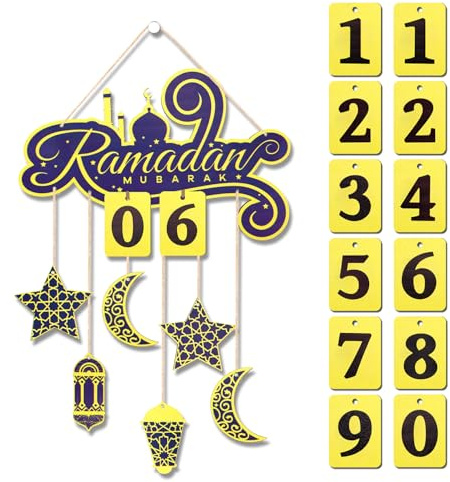Ramadan Adventskalender 2025, 30 Tage Ramadan-Countdown-Kalender aus Holz Ramadan Eid Mubarak Dekorationen Geschenke für Zuhause Türschild Fensterdekor für Muslime Ramadan-Party