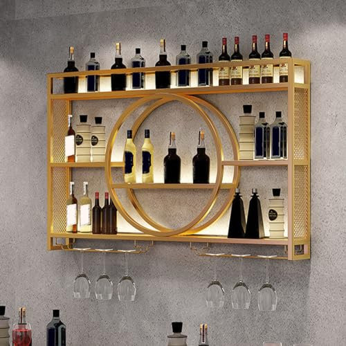 SJMDMZD Casier à Bouteilles Mural en Fer, Range Bouteille Vin Industriels avec Porte-Verre, Etagères Flottantes pour Bar Racks de Rangement, pour Bar Salle à Manger Bistrot A 140cm