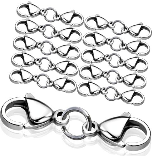 10 Stück Kettenverschluss Edelstahl Doppelöffnung Kettenverlängerung Silber Karabinerverschluss Armband Verschluss Ketten Verlängerung Halsketten Verschlüsse für DIY Schmuck