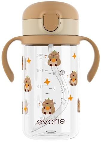 Evorie Tritan Spill Proof Straw Sippy Cups for Toddlers 1–3 Years, 10 Oz | BPA & BPS-Free, Toddler water bottle, Easy grip handles, Dishwasher safe, Durable Tritan, Easy to clean