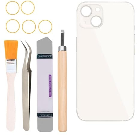 Yuntunele Back Covers Glass Replacement Compatible with iPhone 13 All Carriers with Repairing Tool Kits (White)