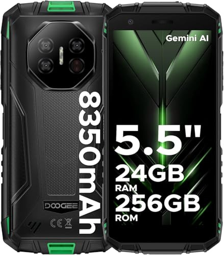 DOOGEE Fire 3 Ultra Movil Irrompible Android 15, 24GB+256GB/2TB 8350mAh Móvil Rugerizado, Moviles 5.5 Octa Core Gemini AI, 20MP+16MP, NFC/IP68/Face ID/Huella Dactilar/Dual SIM 4G/OTG Móvil Resistente