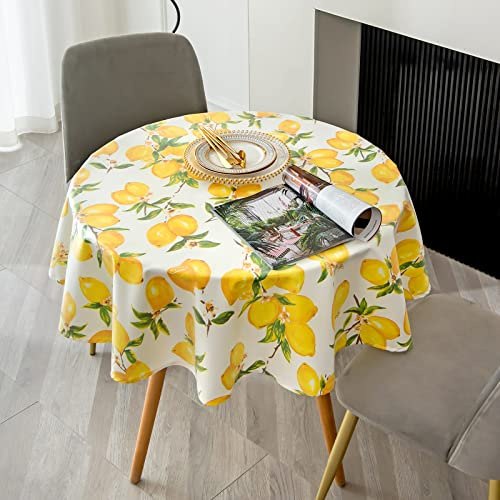 BZUEPRS Zitronen Tischdecke, 140cm Rund PVC Wasserabweisend Tischtuch mit Lotuseffekt, Fleckschutz Abwaschbar Tischwäsche für Küche, Draußen, Garten, Party, Picknick