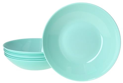 MamboCat Lot de 6 assiettes creuses en verre menthe I 420 ml, Ø 20,3 cm I Assiettes creuses modernes pour céréales, soupe, pâtes et plus I Pour le petit déjeuner, le midi, le café et le dîner