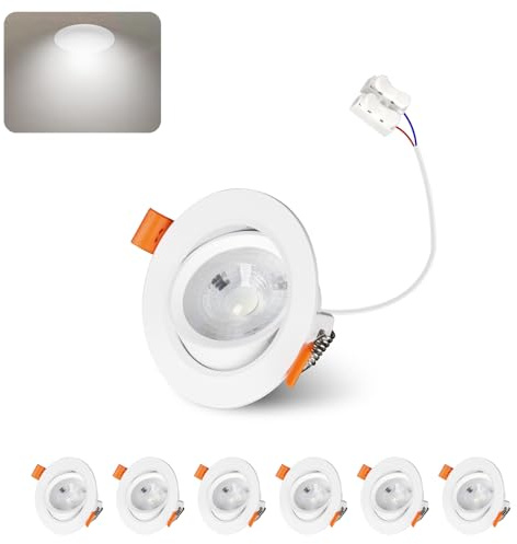 Jaenmsa LED Einbaustrahler 230V 4W, 30°-60° Schwenkbar Flache LED Deckenspots, 6000K Kaltweiß, 400LM, IP44, Nicht Dimmbar, Einbauleuchten Weiß 55-65mm Spots Deckenleuchte, 6er Set
