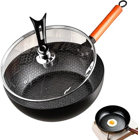 Handmade Hammer-textured Frying Pan, Iron Fry Pan, Cast Iron Skillet With Lid, Handmade Hammered Finish, Versatile Cooking Anywhere, 28cm/11.02 Inches For Baking Induction Cooker Dining Breakfast