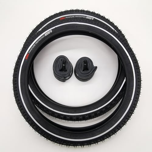 2X SRI-35 Reifen DSI 16 Zoll 16x1.75 | ETRTO 47-305 | + AV-Schlauch | 1mm Pannenschutz & Reflexstreifen + Decke Mantel MTB Fahrrad Anhänger gerades Autoventil Schläuche Fahrradreifen