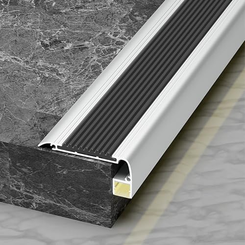 Treppenkantenprofil Alu mit LED-Kanal, Stufenkantenprofil, Treppenstufen Verkleiden, Winkelprofil Aluminium, für Innen- und Außentreppen(Black,100cm/39in)