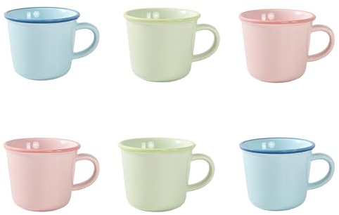Nexvoro 12 Ounce (360ml) Porcelain Coffee Mugs, Set of 6 Mugs for Coffee, Tea, Milk, Cocoa, 2Pink, 2Mint Green, 2Light Blue