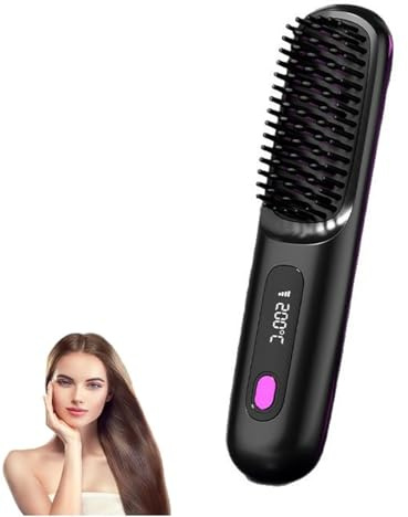 EverHaar Tragbare Glättungsbürste – Kabellose Mini Tragbare Wiederaufladbare Haarglätter Bürste mit 160-200℃ 3 - Ebenen Einstellbarer Temperatur für Reise