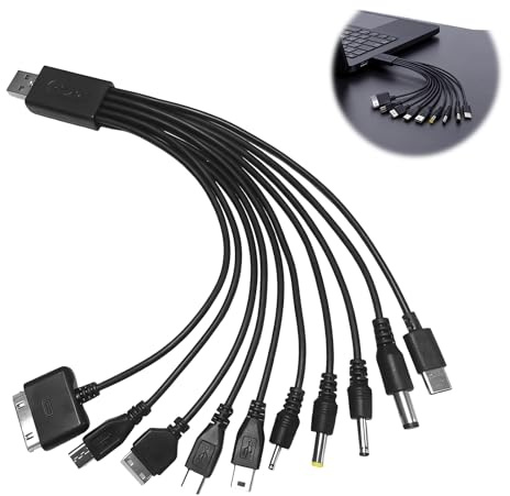 10-in-1 Universal Multiple USB Charger Cable, All‑in‑One Multi Charging Cable with 10 Adapters Universal Charger with Multiple Heads for Mobile Phone Samsung Huawei Kindle LG Digital Cameras