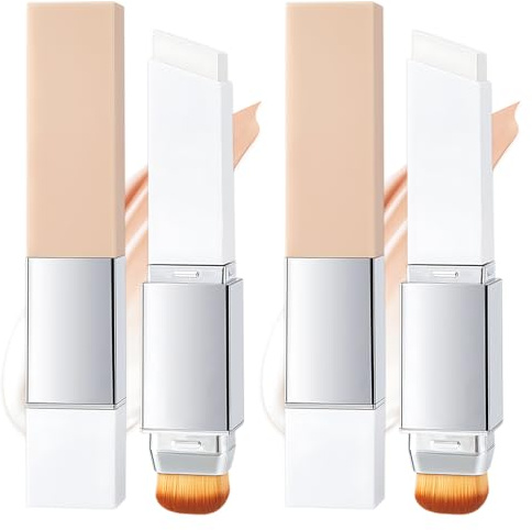 2Pcs Color Changing Foundation Stick mit Pinsel 2 In 1 Foundation Stick mit Pinsel Farbwechselnde Founda-tion Feuchtigkeitsspendende Langanhaltender für Natürlichen Make-up-Look für Alle Hauttypen