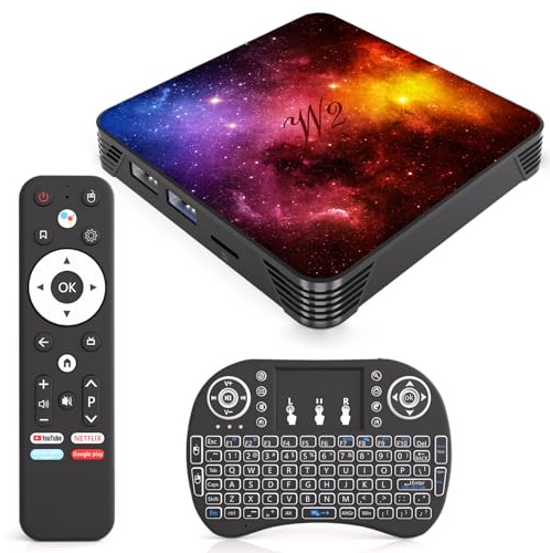 Android TV 14 - Processore Quad-Core, 4GB RAM e 64GB ROM, WiFi Dual Band 2.4G/5G, Bluetooth 5.0, Porte HDMI 2.0 e USB 2.0, Mini Tastiera fornita