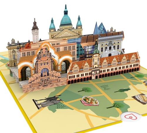 papercrush Pop-Up Karte Leipzig, 3D Geschenkkarte, Glückwunschkarte | Besonderer Gutschein oder Geldgeschenk für Leipzig Reise, Geburtstagskarte für Sie & Ihn, Geschenkidee für Städtetrip zu 2.