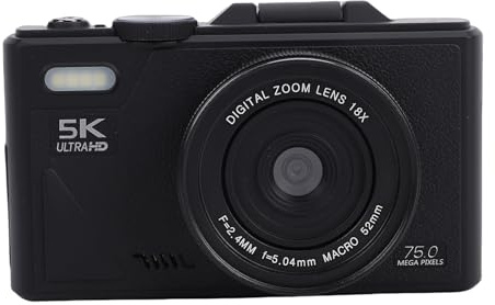 Jectse Appareil Photo sans Miroir 5K, Appareil Photo Numérique Rétro 75 MP avec Zoom Optique 18X, Mise au Point Automatique, écran Rabattable de 3 Pouces, Multi-stabilisation, pour Les (Black)