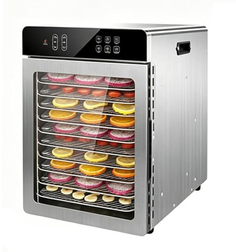 Essiccatore per Alimenti professionale 800W in Acciaio Inox, 10 Vassoi in Acciaio Inox, Grande Capacità, Display LED, Timer 24H, Temperatura Regolabile 30℃ – 90℃, per Carne, Frutta, Verdure(10 tray)