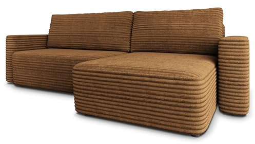 Masseno Ecksofa TELIN T mit Schlaffunktion L-Form, Modern Sofa mit Bettkasten, Wohnzimmersofa, Couch, Soffa, Bettsofa, Couchgarnitur - Orange, TILIA 56