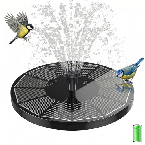 3,5W Eingebaute 1500mAh Batterie Solarbrunnen für Aussen, Solar Springbrunnen mit 4 Stützstangen, Teichpumpe Wasserpumpe Schwimmender Fontäne Pumpe mit 6 Fontänenstile für Vogel-Bad, Teich, Garten