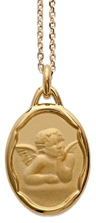 Geburtsanhänger, Medaille, vergoldeter Engel, für Taufe oder Kommunion mit Kette (40 cm), Schatulle, personalisierbar, Für Babys, Kinder und Frauen