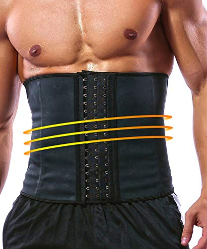 GainKee 100% Latex Männer Taille Trainer Korsetts Mit Stahl Knochen Schweiß Gürtel Sauna Anzug Für Fitness Körper Shaper, Schwarz , XXL