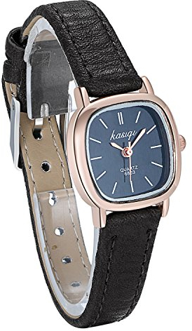 JewelryWe Damen Uhren Schwarz Leder Band Slim Uhr Frauen Kleid Mode wasserdichte Klassisch Zeitlos Einfach Design Analog Quarz Armbanduhr mit Schwarz Quadrat Zifferblatt