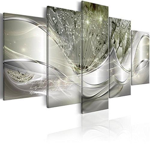 murando - Tableau décoratif abstrait 200x100 cm - Impression sur toile colorée - Décoration murale - Abstraction lueur pissenlits fleurs inscriptions moderne argent vert a-C-0087-b-p