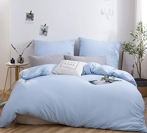 MOHAP Housse de Couette 220x240cm+2 Taies d'oreillers 65x65cm Bleu Clair Parure de Lit Adulte 2 Personnes 100 Fils/cm² en Microfibre avec Fermeture Éclair