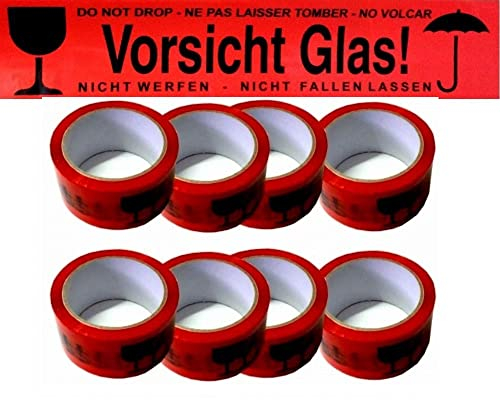 Trendsky 36 x 66 Meter Rot Vorsicht Glas Hinweis Packband Paketband Klebeband Paketbänder Film Band