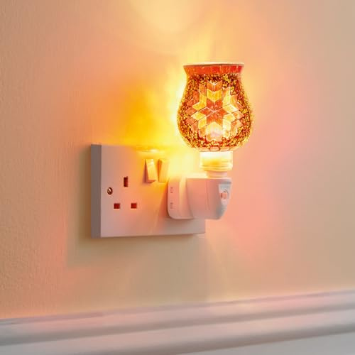 Burwells Marrakesh Night Light – Mains Powered Plug in Indoor Home, Bedroom, Landing, Hallway Lighting with African Style Coloured Glass Mosaic & On/Off Switch – Measures H14.5 x W10 x D7.5cm