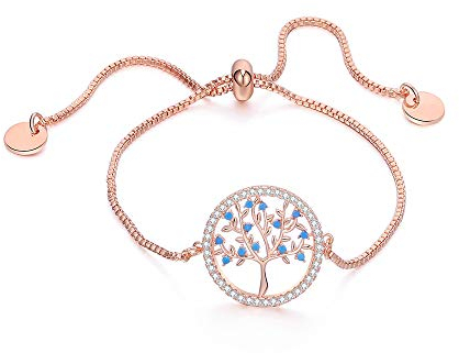 Bracelet Arbre de Vie pour Les Femmes, Bracelet réglable en cuivre plaqué Or Rose argenté et Bracelet en Argent avec Brillant Cadeau en Cristal de zircone cubique pour Les Amis, Maman (Or Rose)