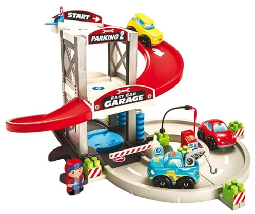 Jouets Ecoiffier- Abrick-Garage-3 Véhicules + 1 Personnage-Dès 18 Mois-Fabriqué en France, 3011