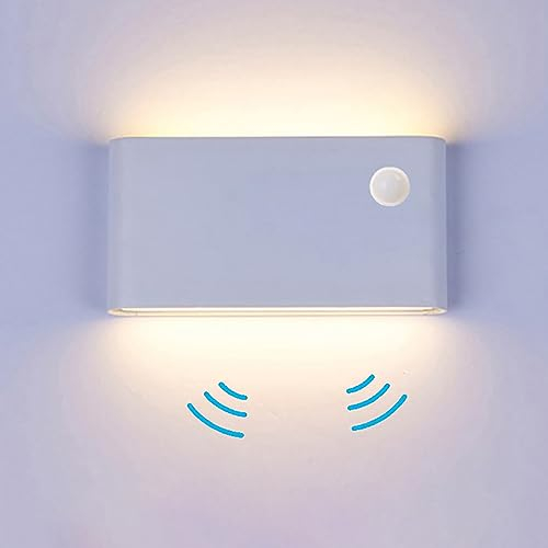 Audor Wandleuchte Bewegungsmelder Aussen/Bewegungsmelder Innen LED Wandlampe, 12W Warmweiß Wasserdicht Up and Down Aluminium Aussenlampe, Wandleuchte Sensor für Garten/Flur/Treppe/Garage (Weiß)