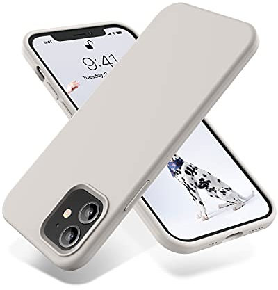 OTOFLY Compatible with iPhone 12 Case and iPhone 12 Pro Case 6.1 inch(2020),[Silky and Soft Touch Series] Premium Soft Liquid Silicone Rubber Full-Body Protective Bumper Case,Stone