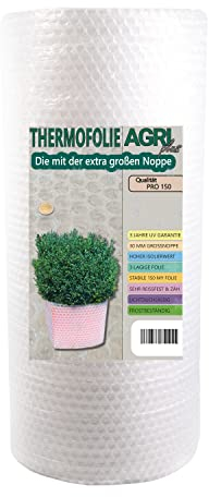 AGRI plus Isolier Luftpolsterfolie 2 m breit - Länge wählbar I Schutzfolie mit 30 mm Noppen I Pflanzenfolie für Überwinterung & Frostschutz I 150 My Noppenfolie UV-beständig & transparent