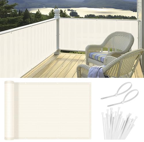 HENG FENG Brise Vue pour Balcon 1x6m,HDPE Cache Balcon,Protection 95% UV, Résistant aux Déchirures et au Vent, avec Attaches de Câble, Crème